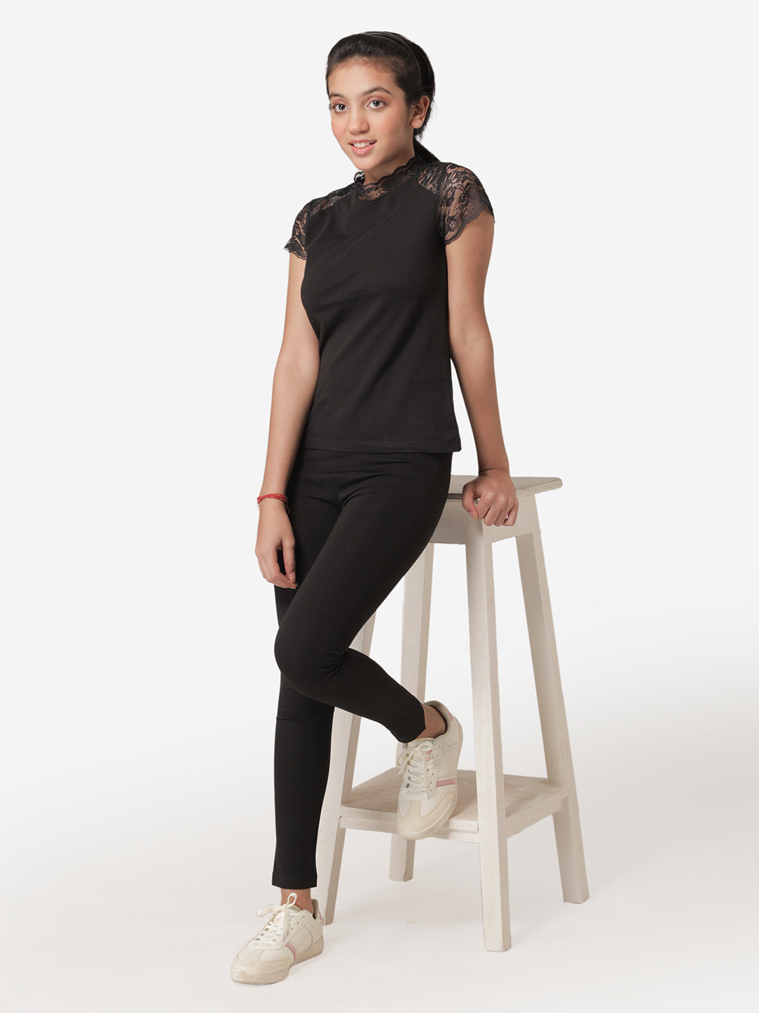 Mode By RedTape Girl's Black Round Neck T-Shirt