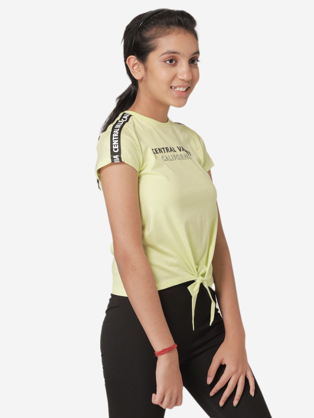 Mode By RedTape Girl's Neon green Round Neck T-Shirt