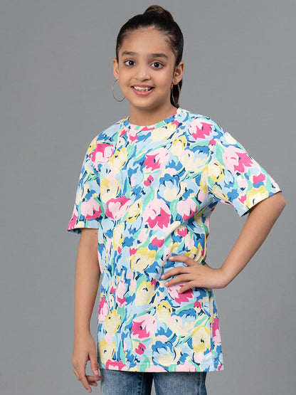 Mode By RedTape Multi Color T-Shirt for Girls | Best in Comfort| Casual Fit| Cotton| Half Sleeves