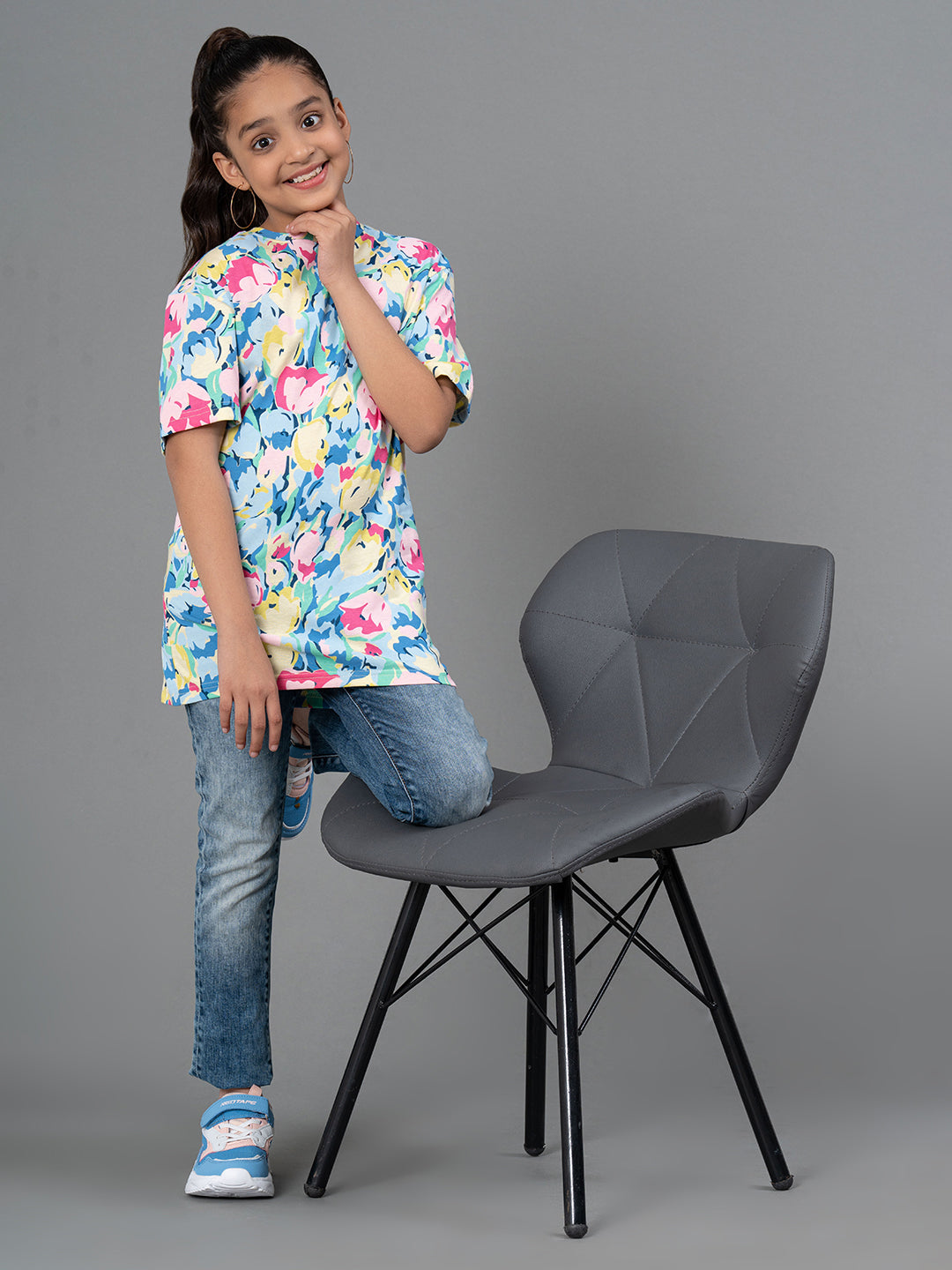 Mode By RedTape Multi Color T-Shirt for Girls | Best in Comfort| Casual Fit| Cotton| Half Sleeves