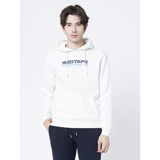 RedTape Men's Off White Hooded Sweatshirt | Full Sleeves and Stylish Graphic Print