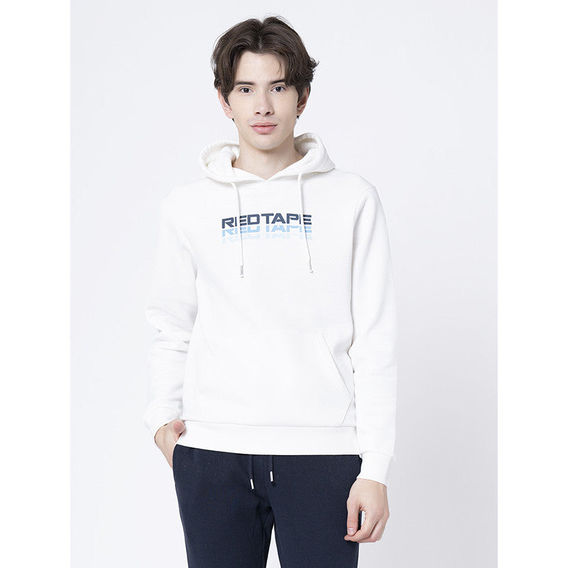 RedTape Men's Off White Hooded Sweatshirt | Full Sleeves and Stylish Graphic Print