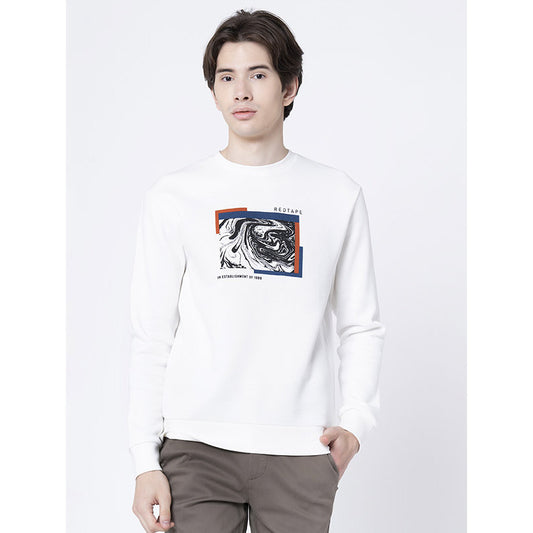 RedTape Stylish Off White Round Neck Sweatshirt for Men | Graphic Print | Cotton- Poly Full Sleeve