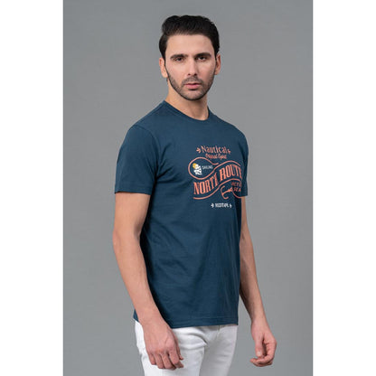 RedTape Mens Casual Round Neck Deep Blue T-Shirt | Breathable Cotton Half Sleeve T-Shirt | Printed Cotton T-Shirt