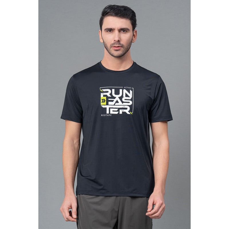 RedTape Black Sports T-Shirt for Men | Half Sleeve Sports T-Shirt | Round Neck Graphic Print T-Shirt