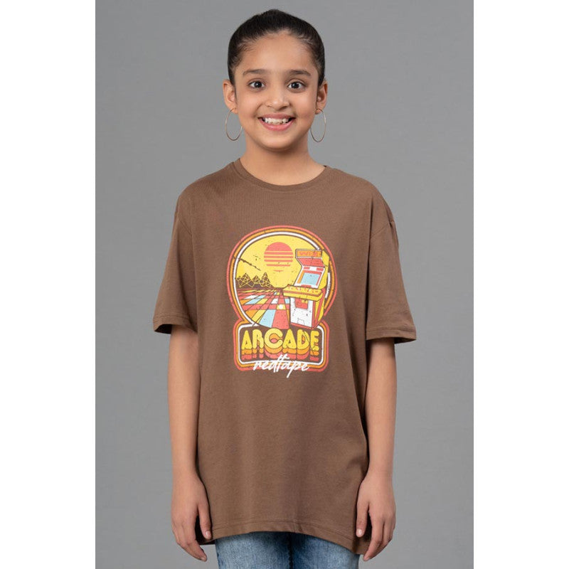 RedTape Unisex Kids T-Shirt- Best in Comfort| Cotton| Mid-Brown Colour| Round Neck| Regular Look