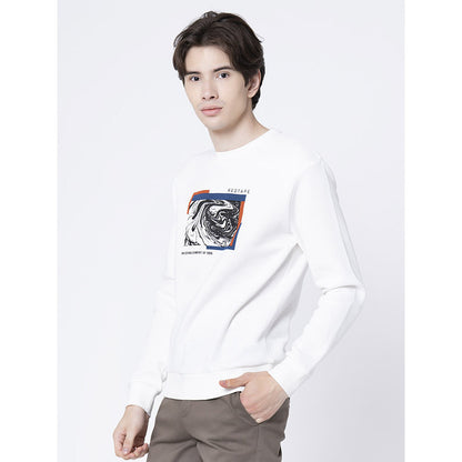 RedTape Stylish Off White Round Neck Sweatshirt for Men | Graphic Print | Cotton- Poly Full Sleeve