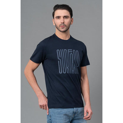 RedTape Mens Casual Round Neck Navy T-Shirt | Half Sleeve T-Shirt | Printed Cotton T-Shirt