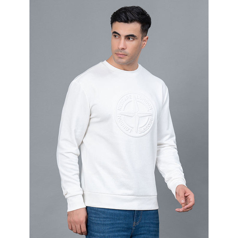 RedTape Off White Embossed Cotton Poly Fleece Men's Sweatshirt | Winter Sweatshirt | Warm & Cozy