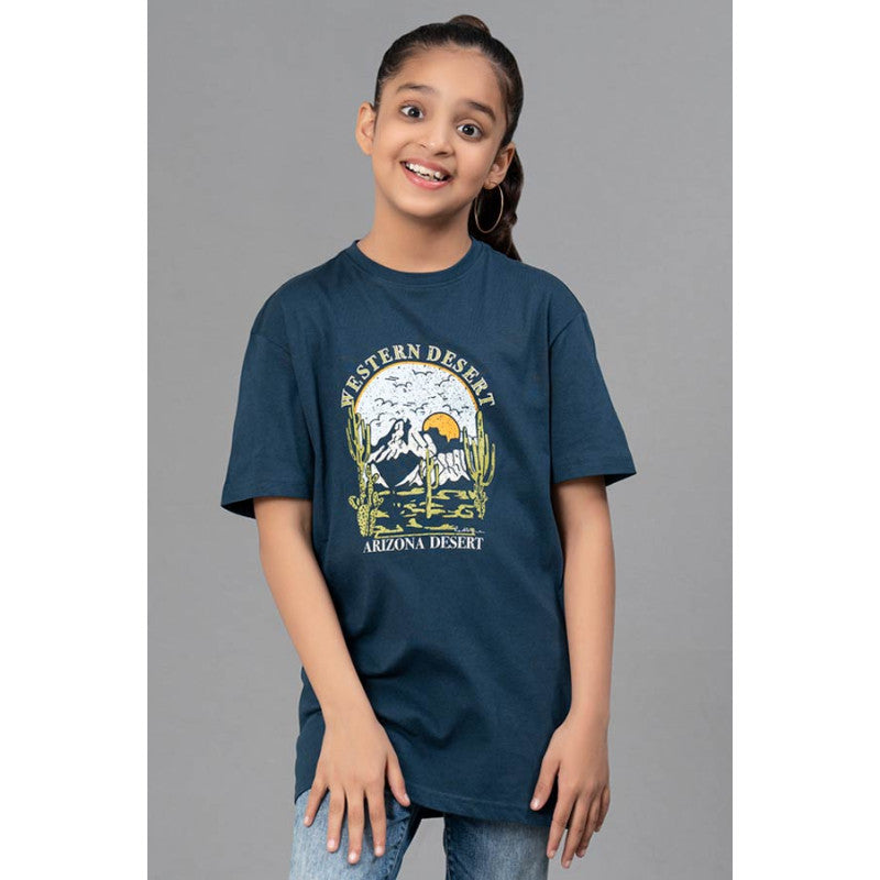 RedTape Unisex Kids T-Shirt- Best in Comfort and ease| Cotton| Deep Blue Colour| Round Neck| Regular Fit with chest print.