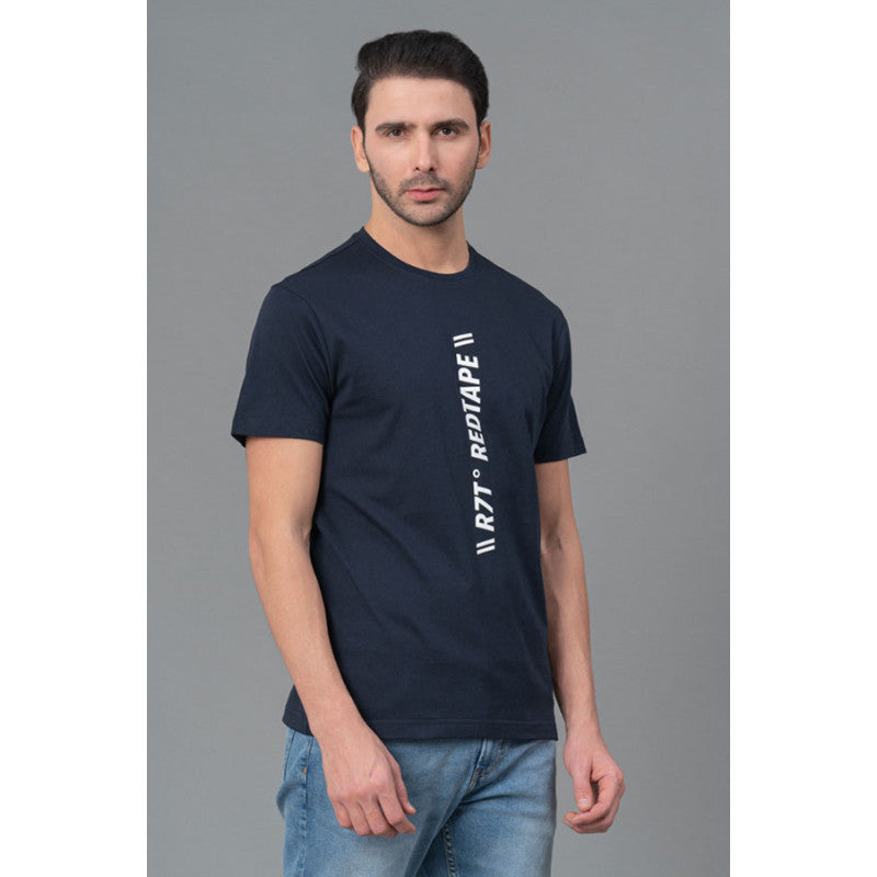 RedTape Mens Round Neck Navy T-Shirt | Half Sleeve T-Shirt | Printed Cotton T-Shirt