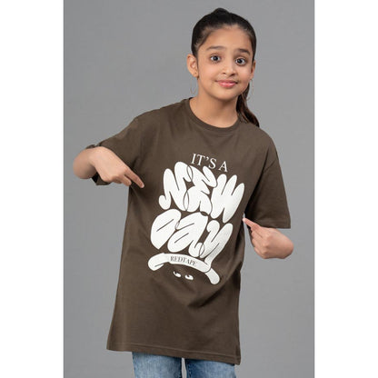 RedTape Unisex Kids T-Shirt- Best in Comfort| Cotton| Dark Olive Colour| Round Neck| Regular Look