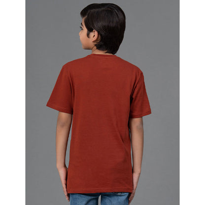 RedTape Kids Unisex T-Shirt- Best in Comfort and ease| Cotton| Rust Colour| Round Neck| Casual look with chest print.