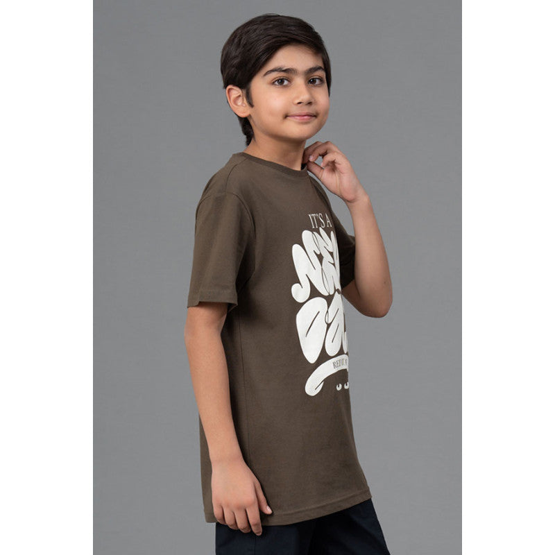 RedTape Unisex Kids T-Shirt- Best in Comfort| Cotton| Dark Olive Colour| Round Neck| Regular Look