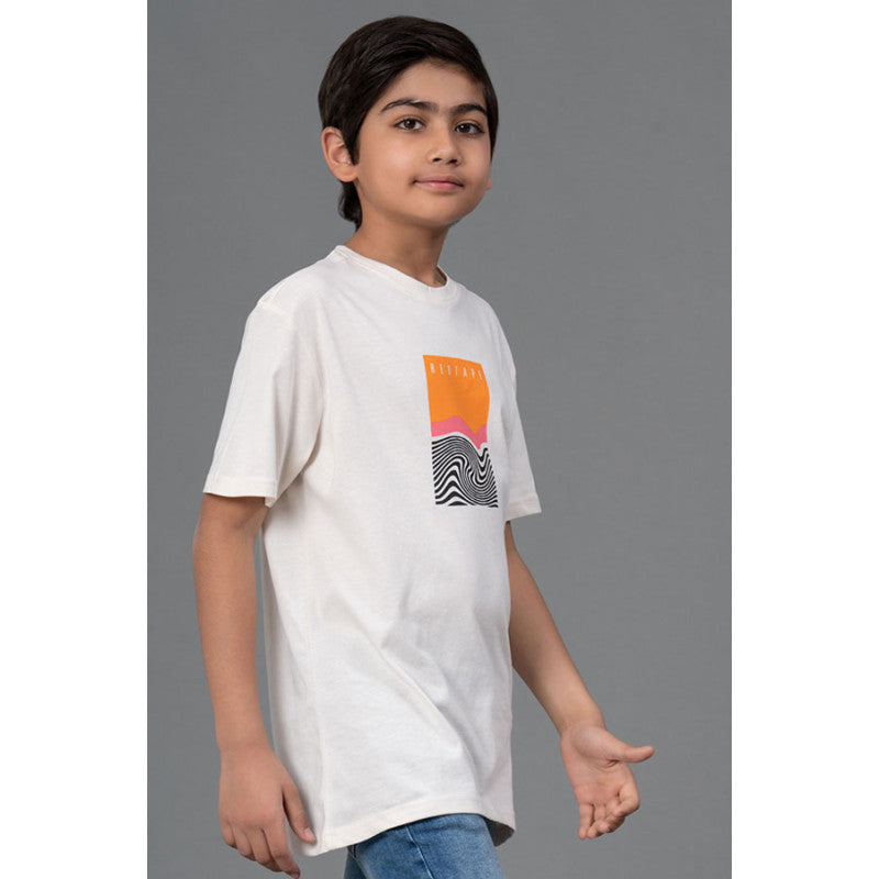 RedTape Unisex T-Shirt for Kids- Best in Comfort| Cotton| Off-White Colour| Round Neck| Casual Look