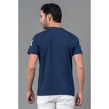 RedTape Mens Casual Round Neck Blue T-Shirt | Comfortable Half Sleeve T-Shirt | Printed Cotton T-Shirt