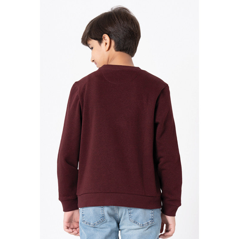 Red Tape Kids Unisex Maroon Melange Embroidered Sweatshirt