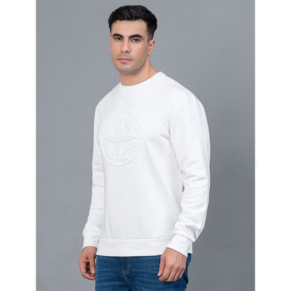 RedTape Off White Embossed Cotton Poly Fleece Men's Sweatshirt | Winter Sweatshirt | Warm & Cozy