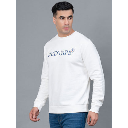 RedTape Off White Graphic Print Cotton Poly Fleece Men's Sweatshirt | Winter Sweatshirt | Warm & Cozy