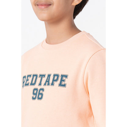 RedTape Kids Unisex Bright Peach Printed Sweatshirt