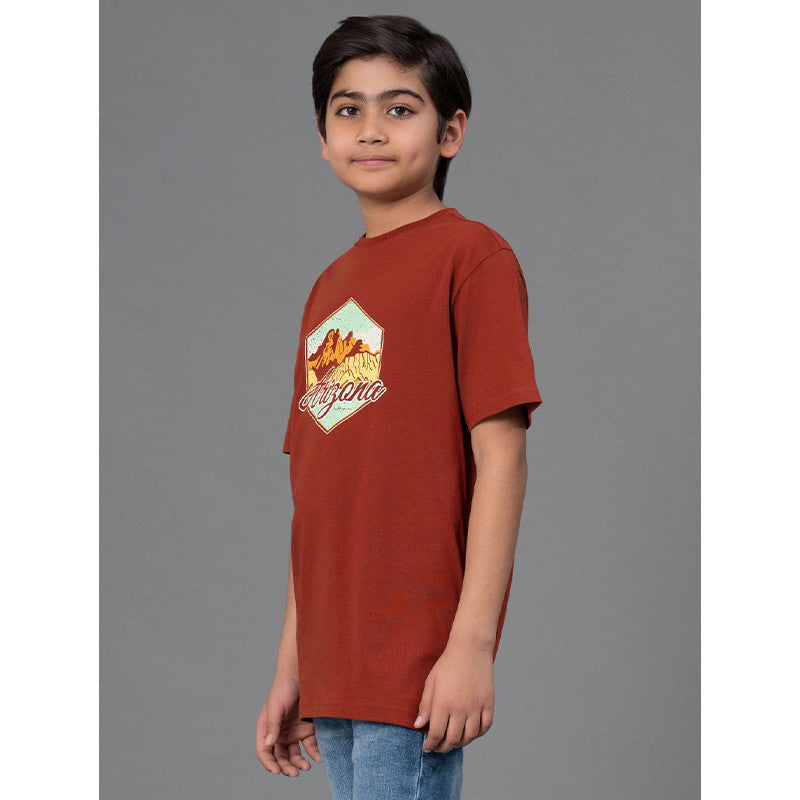 RedTape Kids Unisex T-Shirt- Best in Comfort and ease| Cotton| Rust Colour| Round Neck| Casual look with chest print.