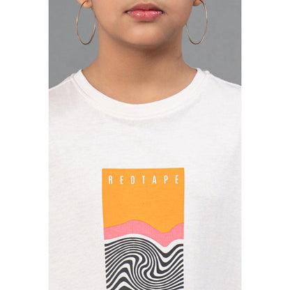 RedTape Unisex T-Shirt for Kids- Best in Comfort| Cotton| Off-White Colour| Round Neck| Casual Look