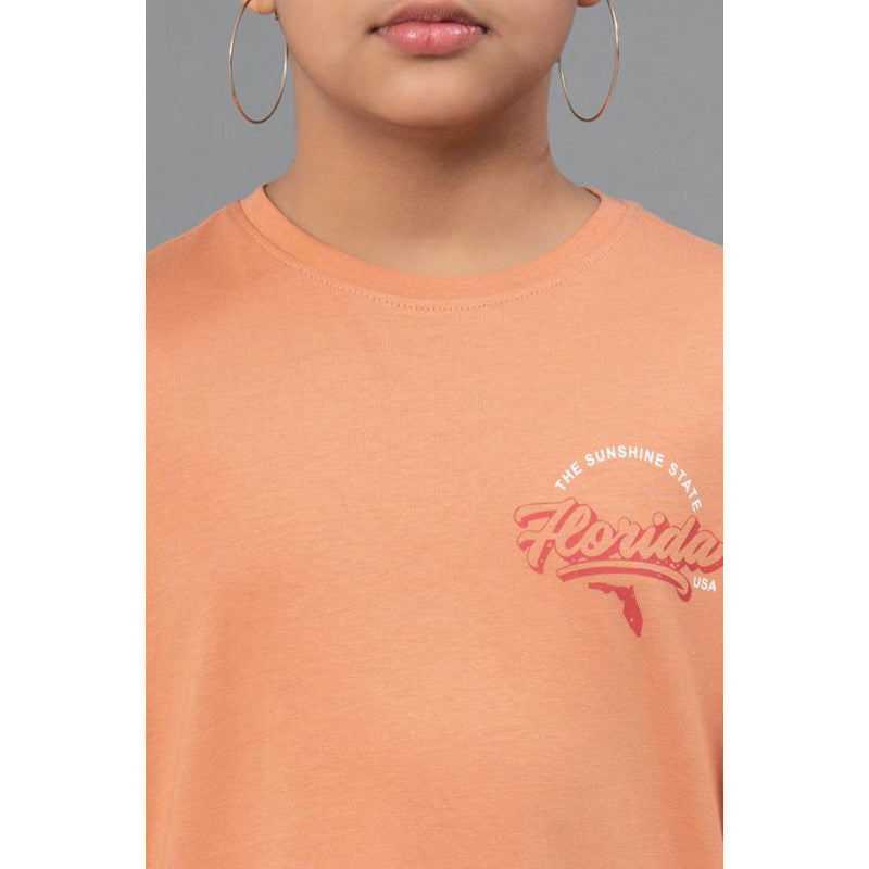 RedTape Unisex Kids T-Shirt- Best in Comfort| Cotton| Light Orange Colour| Regular look| Round Neck|