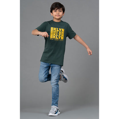 RedTape Kids Unisex T-Shirt- Best in Comfort and Ease| Cotton| Dark Green Colour| Round Neck| Casual look with chest print.