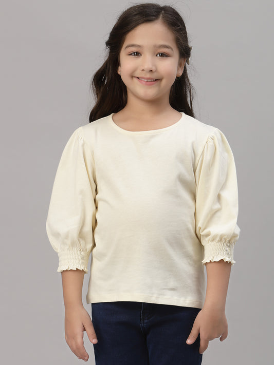 Mode By RedTape Girls Ivory Round Neck T-Shirt