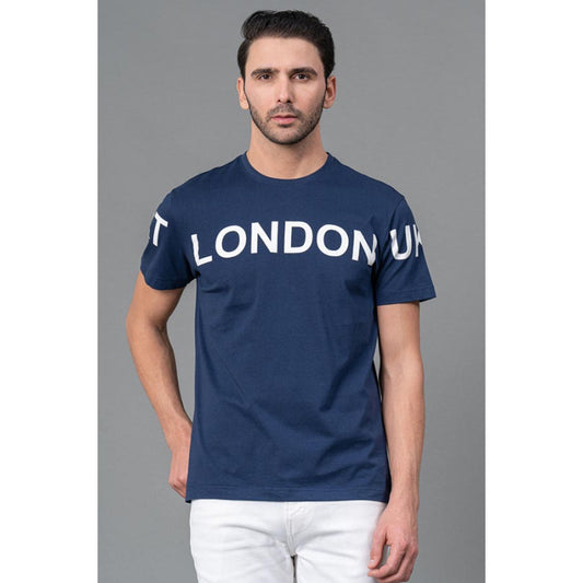 RedTape Mens Casual Round Neck Blue T-Shirt | Comfortable Half Sleeve T-Shirt | Printed Cotton T-Shirt