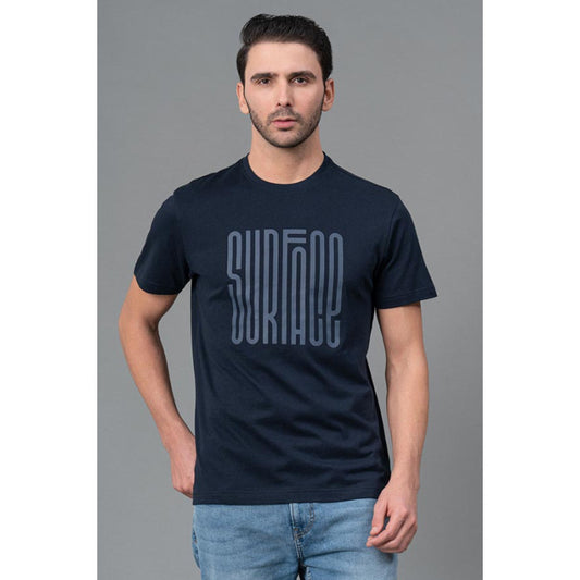 RedTape Mens Casual Round Neck Navy T-Shirt | Half Sleeve T-Shirt | Printed Cotton T-Shirt