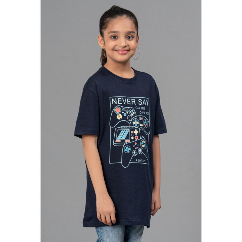 RedTape Unisex T-Shirt for Kids- Best in Comfort| Cotton| Navy Colour| Round Neck| Regular Fit