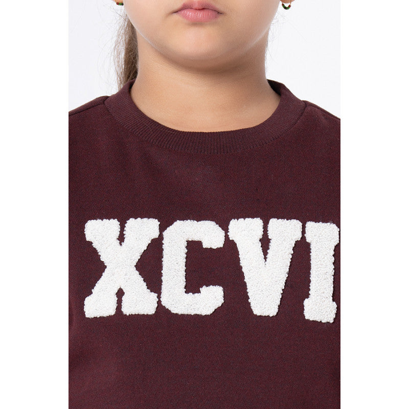 Red Tape Kids Unisex Maroon Melange Embroidered Sweatshirt